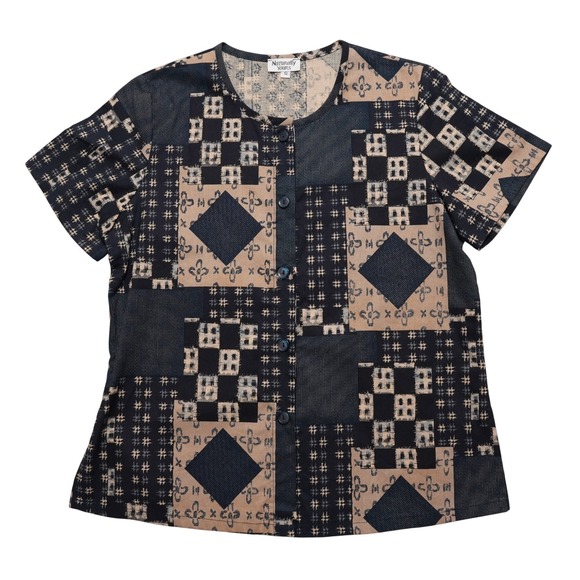 Naturally Yours Tops - Naturally Yours Hawaii Blouse Small Patchwork Geometric Cotton Top